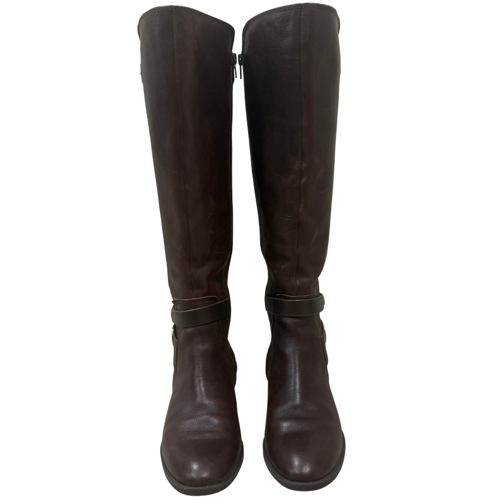 Vince Camuto Riding Boots Womens 8.5 Brown Leather Gold Hardware Tall - Picture 9 of 13